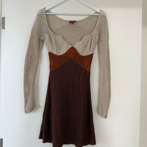 STAUD Crochet Beige and Brown Knit Dress